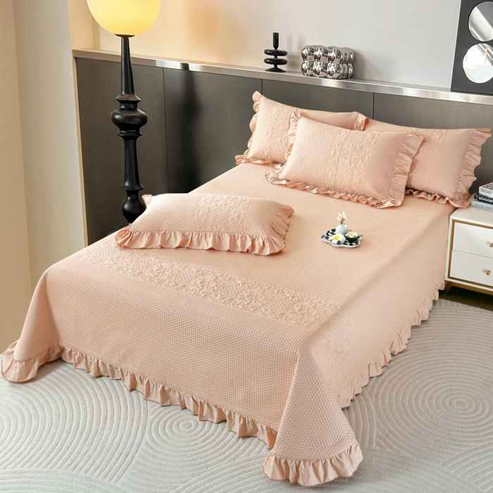 91家纺网 家纺一手货源 找家纺 OL家纺 2025新款全棉夹棉床盖三件套-欧花系列 骍刚橘