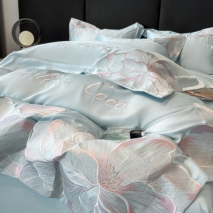 91家纺网 家纺一手货源 找家纺 置顶家纺 2025新款COCO小姐升级版水洗天丝四件套系列 COCO小姐升级版-浅蓝