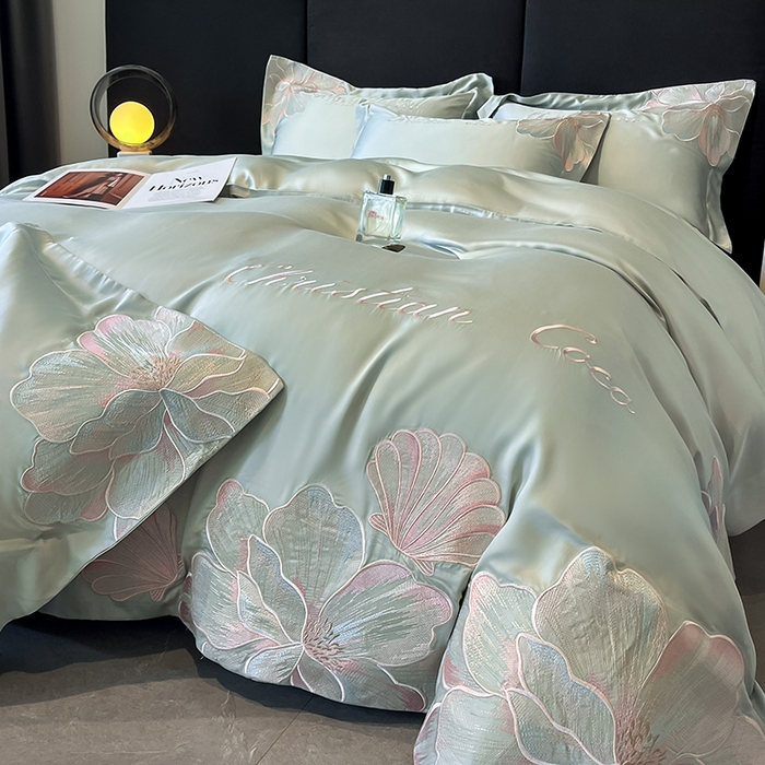 91家纺网 家纺一手货源 找家纺 置顶家纺 2025新款COCO小姐升级版水洗天丝四件套系列 COCO小姐升级版-繁星蓝