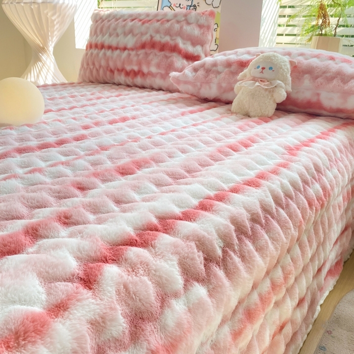 91家纺网 家纺一手货源 找家纺 麒东家纺 2025新款波浪绒兔毛绒床单单床单床单单品 粉色