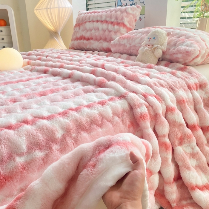 91家纺网 家纺一手货源 找家纺 麒东家纺 2025新款波浪绒兔毛绒床单单床单床单单品 粉色