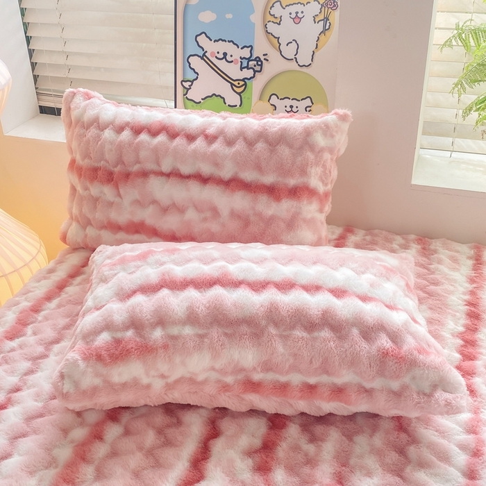 91家纺网 家纺一手货源 找家纺 麒东家纺 2025新款波浪绒兔毛绒床单单床单床单单品 粉色