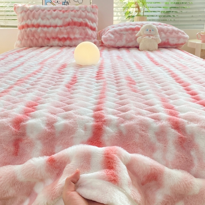 91家纺网 家纺一手货源 找家纺 麒东家纺 2025新款波浪绒兔毛绒床单单床单床单单品 粉色
