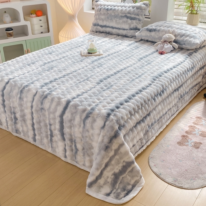 91家纺网 家纺一手货源 找家纺 麒东家纺 2025新款波浪绒兔毛绒床单单床单床单单品 灰色