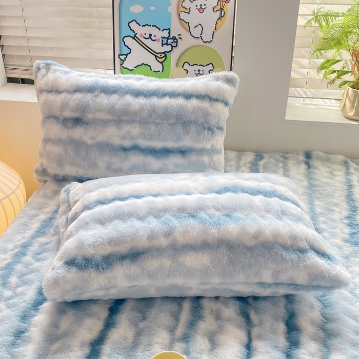 91家纺网 家纺一手货源 找家纺 麒东家纺 2025新款波浪绒兔毛绒床单单床单床单单品 蓝色