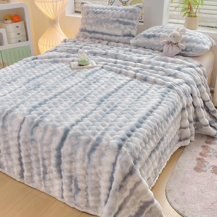 91家纺网 家纺一手货源 找家纺 麒东家纺 2025新款波浪绒兔毛绒床单单床单床单单品 灰色