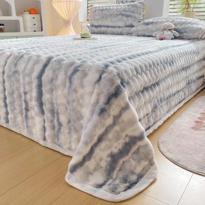 91家纺网 家纺一手货源 找家纺 麒东家纺 2025新款波浪绒兔毛绒床单单床单床单单品 灰色