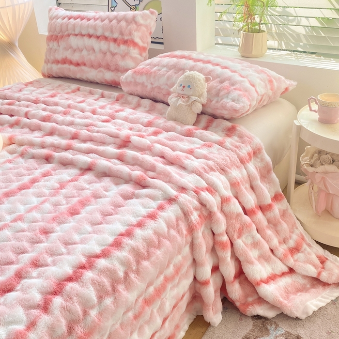 91家纺网 家纺一手货源 找家纺 麒东家纺 2025新款波浪绒兔毛绒床单单床单床单单品 粉色