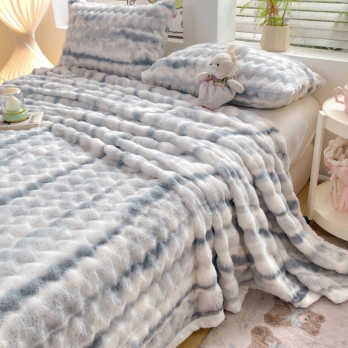 91家纺网 家纺一手货源 找家纺 麒东家纺 2025新款波浪绒兔毛绒床单单床单床单单品 灰色