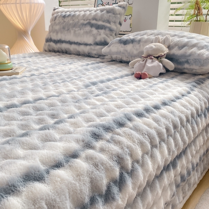 91家纺网 家纺一手货源 找家纺 麒东家纺 2025新款波浪绒兔毛绒床单单床单床单单品 灰色