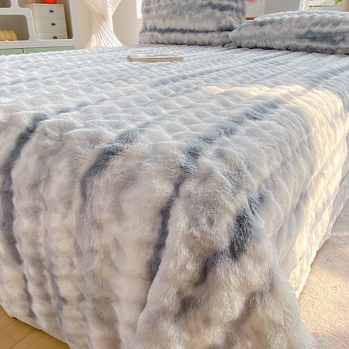 91家纺网 家纺一手货源 找家纺 麒东家纺 2025新款波浪绒兔毛绒床单单床单床单单品 灰色