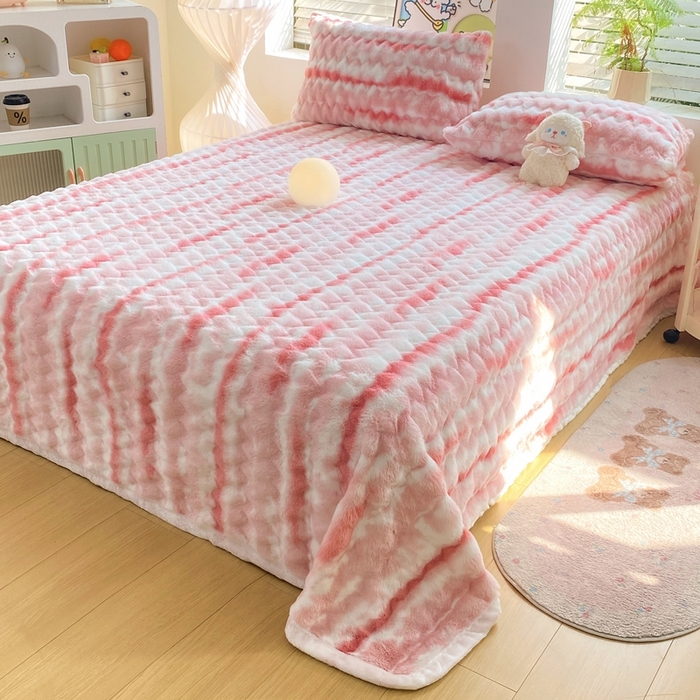 91家纺网 家纺一手货源 找家纺 麒东家纺 2025新款波浪绒兔毛绒床单单床单床单单品 粉色