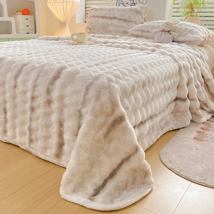 91家纺网 家纺一手货源 找家纺 麒东家纺 2025新款波浪绒兔毛绒床单单床单床单单品 咖色