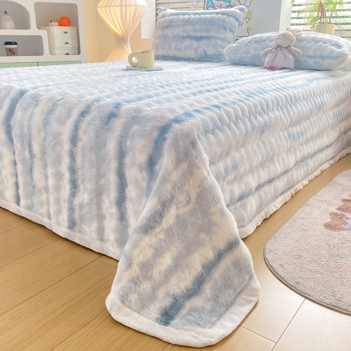 91家纺网 家纺一手货源 找家纺 麒东家纺 2025新款波浪绒兔毛绒床单单床单床单单品 蓝色