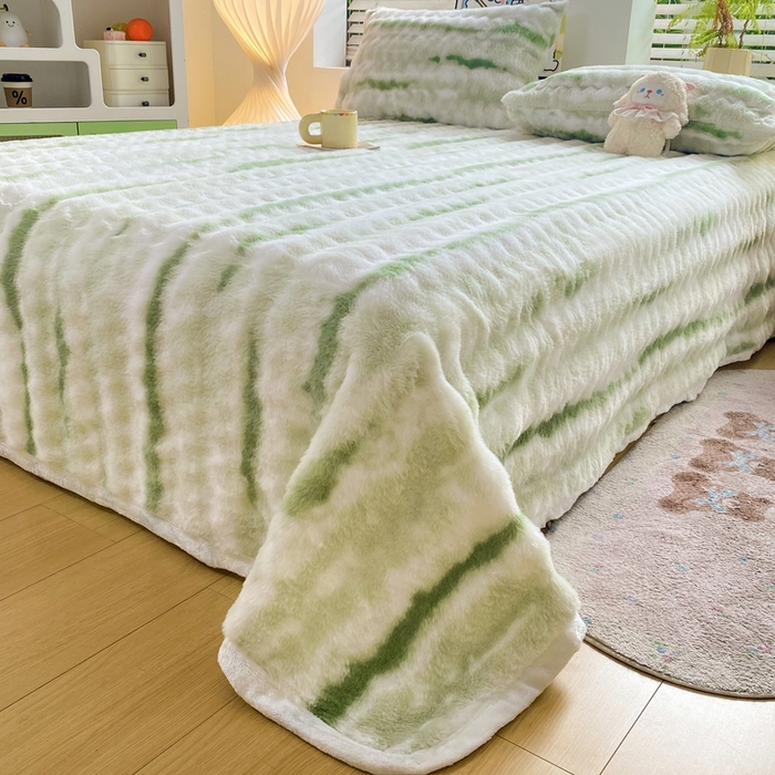 91家纺网 家纺一手货源 找家纺 麒东家纺 2025新款波浪绒兔毛绒床单单床单床单单品 绿色