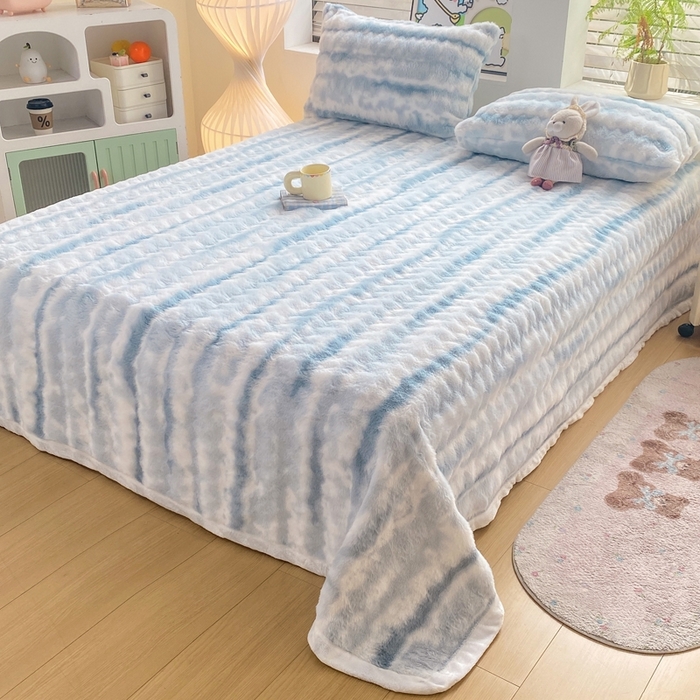 91家纺网 家纺一手货源 找家纺 麒东家纺 2025新款波浪绒兔毛绒床单单床单床单单品 蓝色