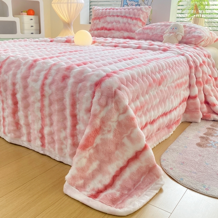 91家纺网 家纺一手货源 找家纺 麒东家纺 2025新款波浪绒兔毛绒床单单床单床单单品 粉色