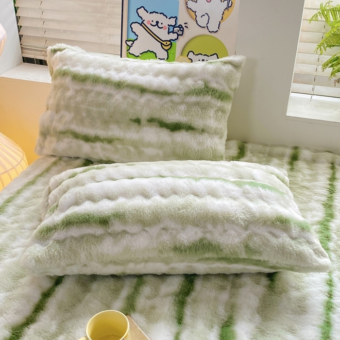 91家纺网 家纺一手货源 找家纺 麒东家纺 2025新款波浪绒兔毛绒床单单床单床单单品 绿色