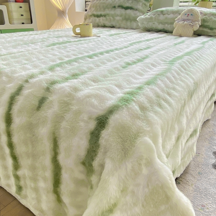 91家纺网 家纺一手货源 找家纺 麒东家纺 2025新款波浪绒兔毛绒床单单床单床单单品 绿色