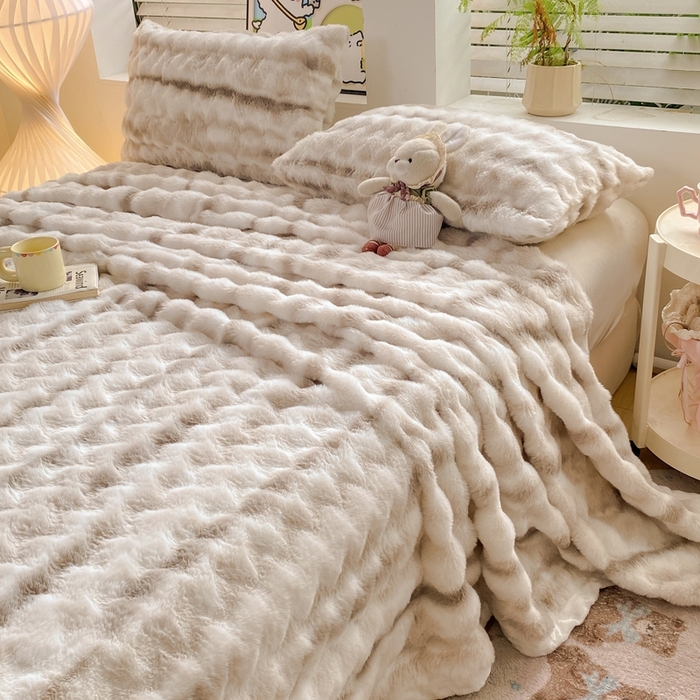 91家纺网 家纺一手货源 找家纺 麒东家纺 2025新款波浪绒兔毛绒床单单床单床单单品 咖色