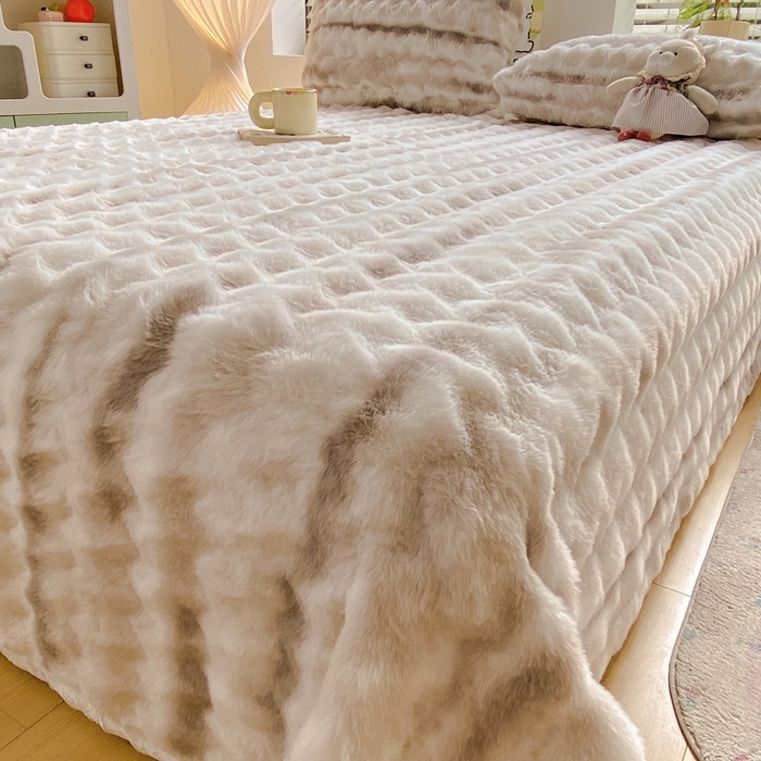 91家纺网 家纺一手货源 找家纺 麒东家纺 2025新款波浪绒兔毛绒床单单床单床单单品 咖色