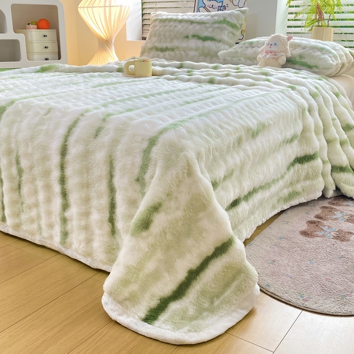 91家纺网 家纺一手货源 找家纺 麒东家纺 2025新款波浪绒兔毛绒床单单床单床单单品 绿色