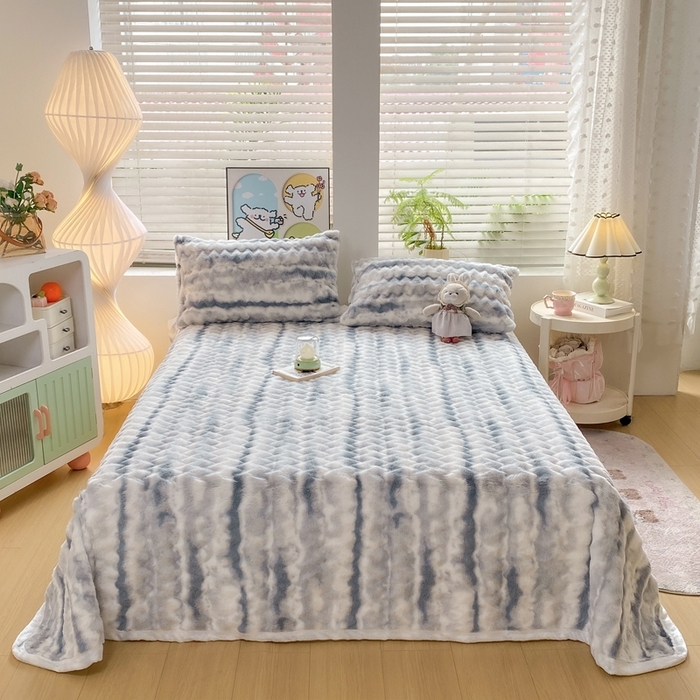 91家纺网 家纺一手货源 找家纺 麒东家纺 2025新款波浪绒兔毛绒床单单床单床单单品 灰色