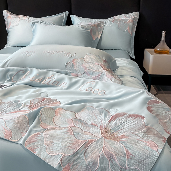 91家纺网 家纺一手货源 找家纺 置顶家纺 2025新款水洗天丝夏被四件套-coco小姐 COCO小姐-浅蓝