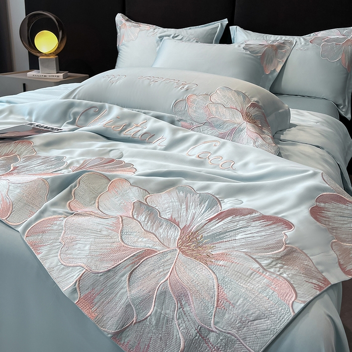 91家纺网 家纺一手货源 找家纺 置顶家纺 2025新款水洗天丝夏被四件套-coco小姐 COCO小姐-浅蓝