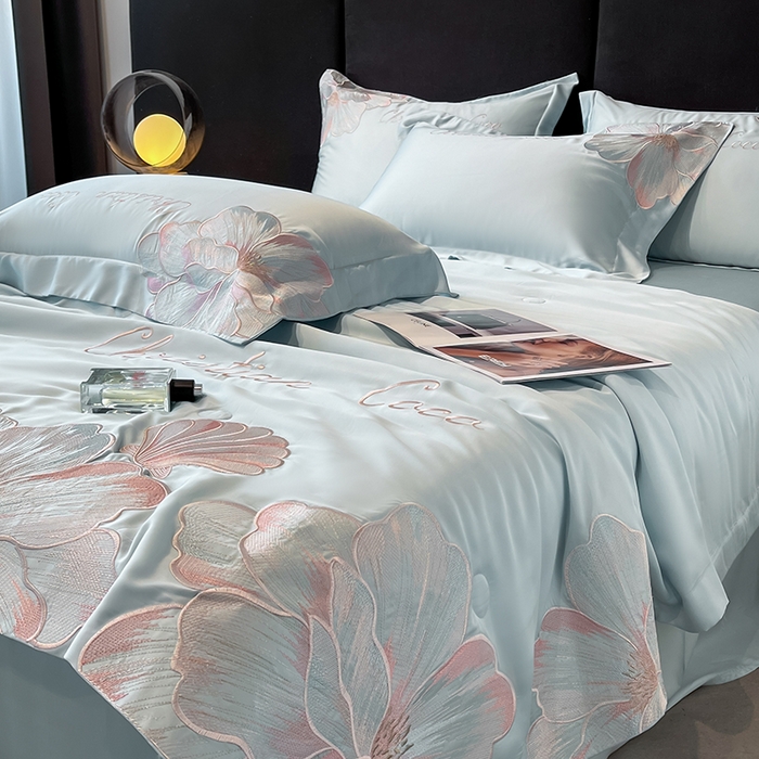 91家纺网 家纺一手货源 找家纺 置顶家纺 2025新款水洗天丝夏被四件套-coco小姐 COCO小姐-浅蓝