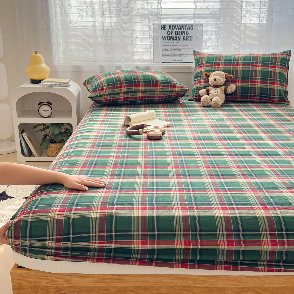 91家纺网 家纺一手货源 找家纺 （总）对白 2025新款32支全棉色织水洗棉单品床笠