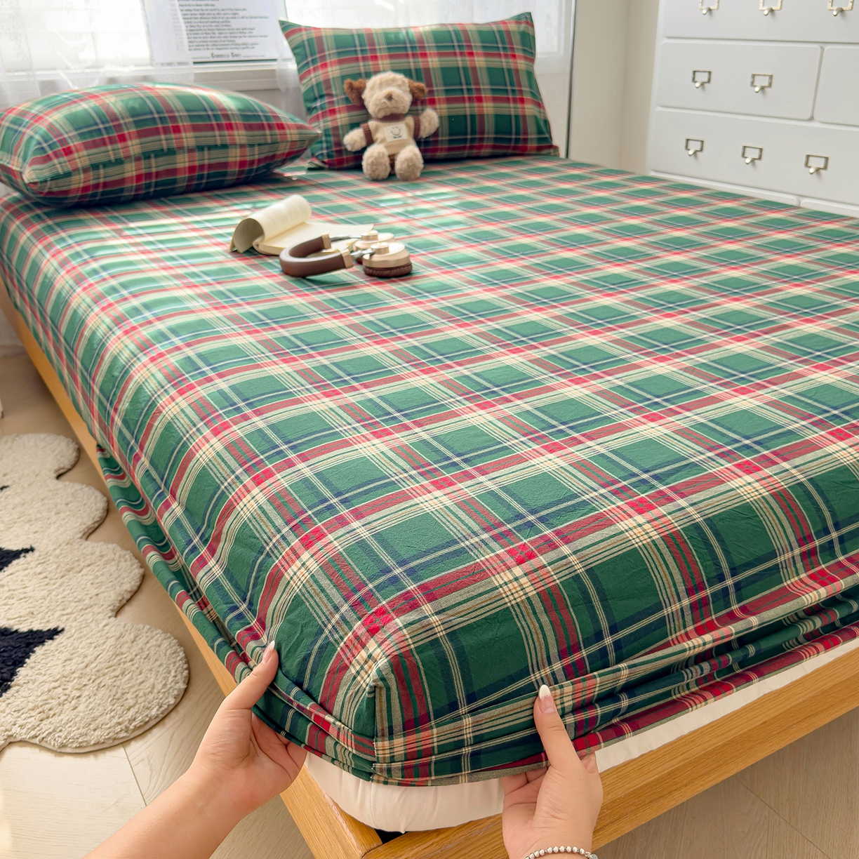 91家纺网 家纺一手货源 找家纺 （总）对白 2025新款32支全棉色织水洗棉单品床笠