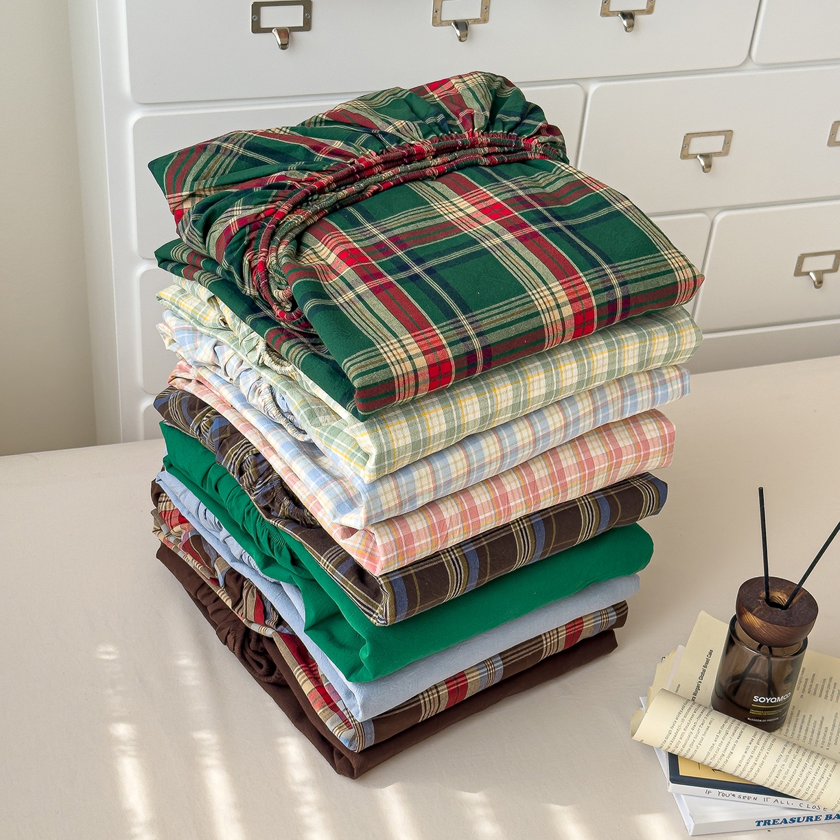 （总）对白 2025新款32支全棉色织水洗棉单品床笠