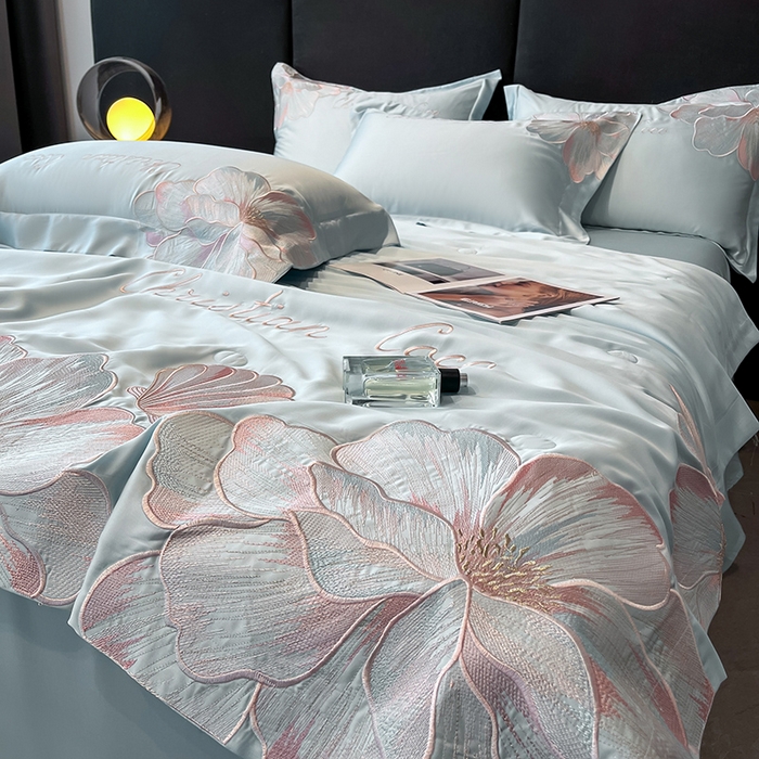 91家纺网 家纺一手货源 找家纺 置顶家纺 2025新款水洗天丝夏被四件套-coco小姐 COCO小姐-浅蓝