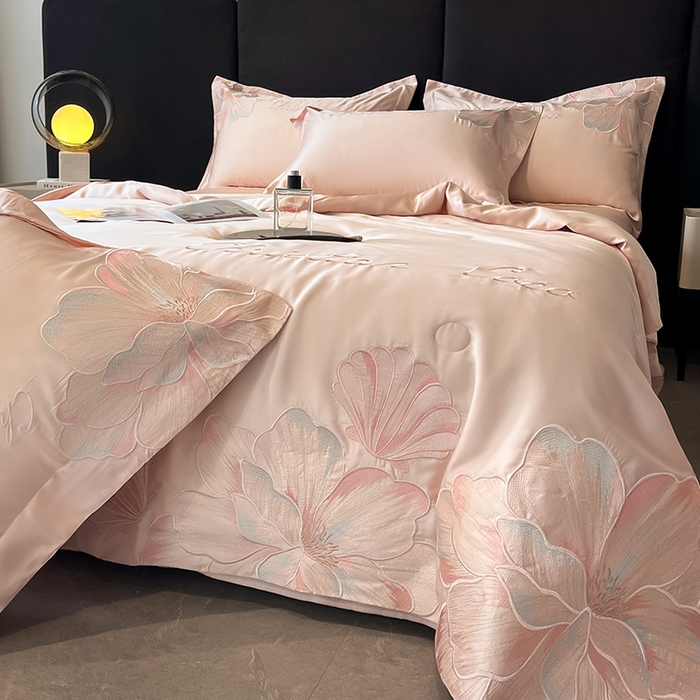 91家纺网 家纺一手货源 找家纺 置顶家纺 2025新款水洗天丝夏被四件套-coco小姐 COCO小姐-冰莓粉