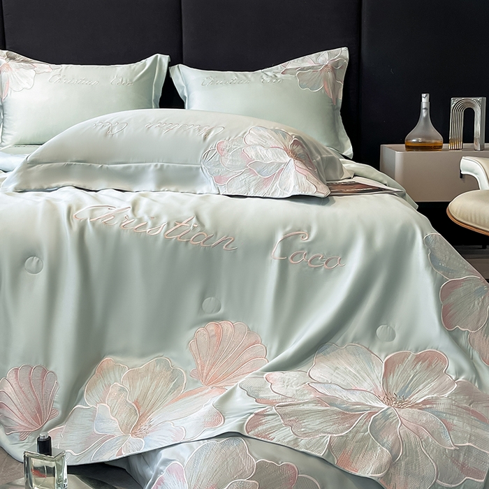 91家纺网 家纺一手货源 找家纺 置顶家纺 2025新款水洗天丝夏被四件套-coco小姐 COCO小姐-繁星蓝