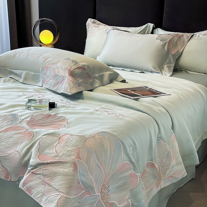 91家纺网 家纺一手货源 找家纺 置顶家纺 2025新款水洗天丝夏被四件套-coco小姐 COCO小姐-繁星蓝