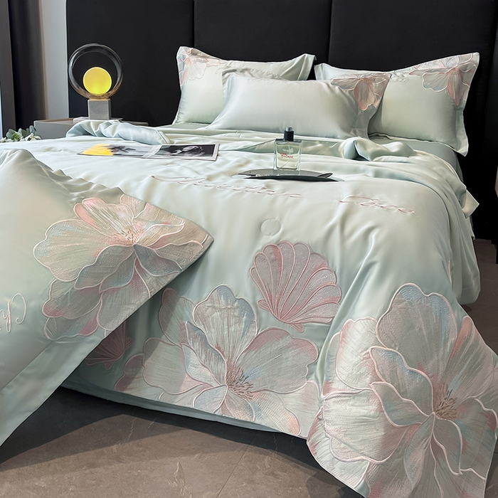 91家纺网 家纺一手货源 找家纺 置顶家纺 2025新款水洗天丝夏被四件套-coco小姐 COCO小姐-繁星蓝