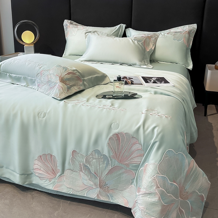 91家纺网 家纺一手货源 找家纺 置顶家纺 2025新款水洗天丝夏被四件套-coco小姐 COCO小姐-繁星蓝