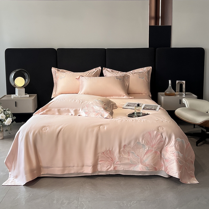 91家纺网 家纺一手货源 找家纺 置顶家纺 2025新款水洗天丝夏被四件套-coco小姐 COCO小姐-冰莓粉