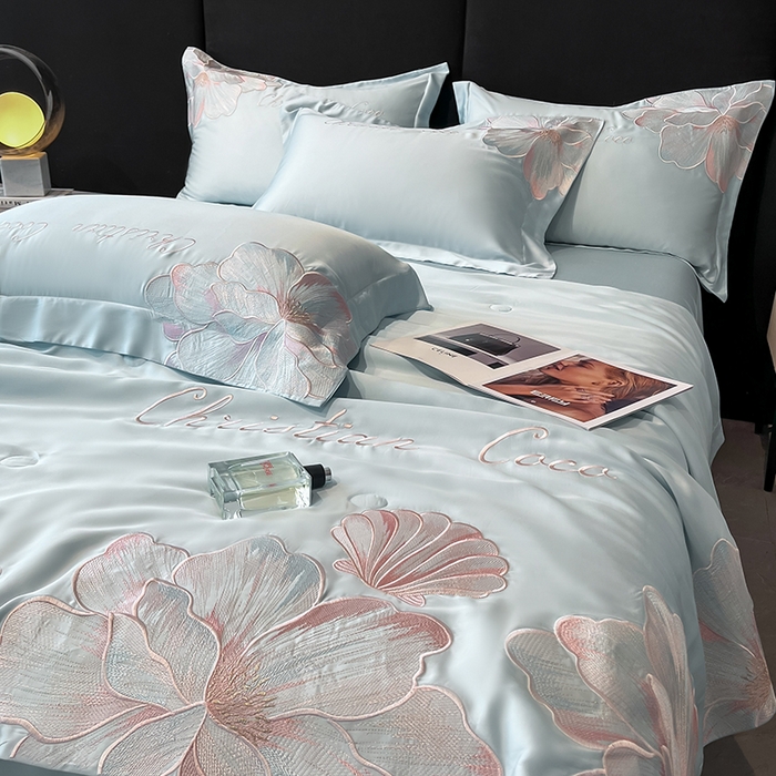 91家纺网 家纺一手货源 找家纺 置顶家纺 2025新款水洗天丝夏被四件套-coco小姐 COCO小姐-浅蓝