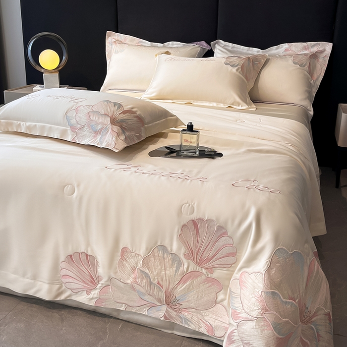 91家纺网 家纺一手货源 找家纺 置顶家纺 2025新款水洗天丝夏被四件套-coco小姐 COCO小姐-奶昔白