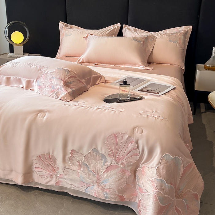 91家纺网 家纺一手货源 找家纺 置顶家纺 2025新款水洗天丝夏被四件套-coco小姐 COCO小姐-冰莓粉