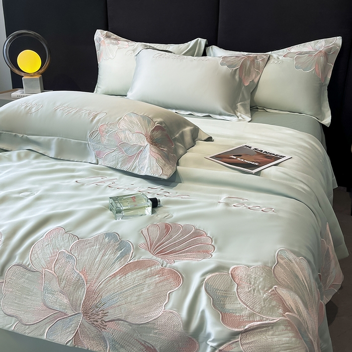 91家纺网 家纺一手货源 找家纺 置顶家纺 2025新款水洗天丝夏被四件套-coco小姐 COCO小姐-繁星蓝