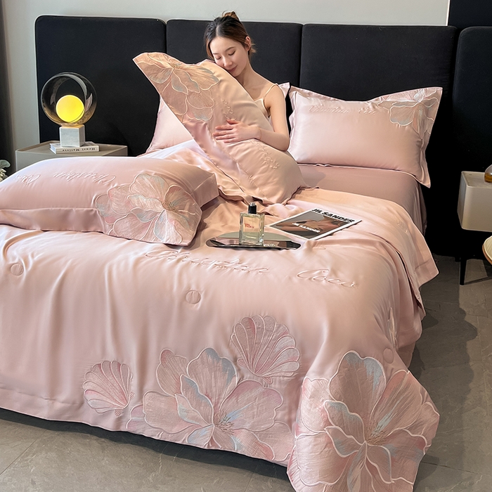 91家纺网 家纺一手货源 找家纺 置顶家纺 2025新款水洗天丝夏被四件套-coco小姐 COCO小姐-浅豆沙