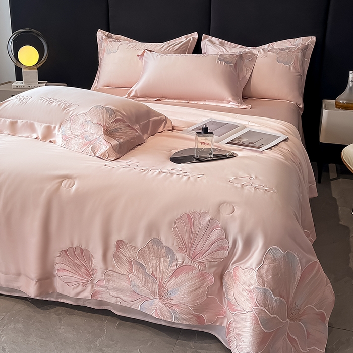 91家纺网 家纺一手货源 找家纺 置顶家纺 2025新款水洗天丝夏被四件套-coco小姐 COCO小姐-浅豆沙