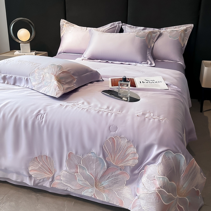 91家纺网 家纺一手货源 找家纺 置顶家纺 2025新款水洗天丝夏被四件套-coco小姐 COCO小姐-香芋紫