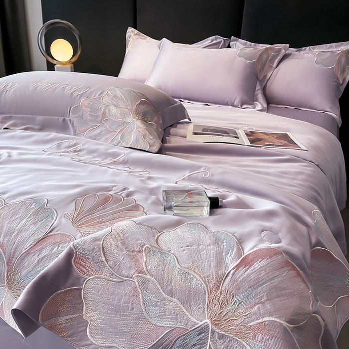 91家纺网 家纺一手货源 找家纺 置顶家纺 2025新款水洗天丝夏被四件套-coco小姐 COCO小姐-香芋紫