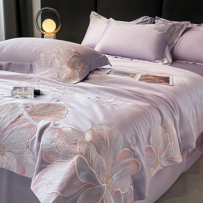 91家纺网 家纺一手货源 找家纺 置顶家纺 2025新款水洗天丝夏被四件套-coco小姐 COCO小姐-香芋紫