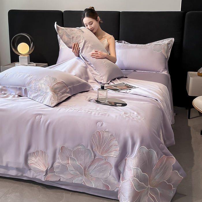 91家纺网 家纺一手货源 找家纺 置顶家纺 2025新款水洗天丝夏被四件套-coco小姐 COCO小姐-香芋紫